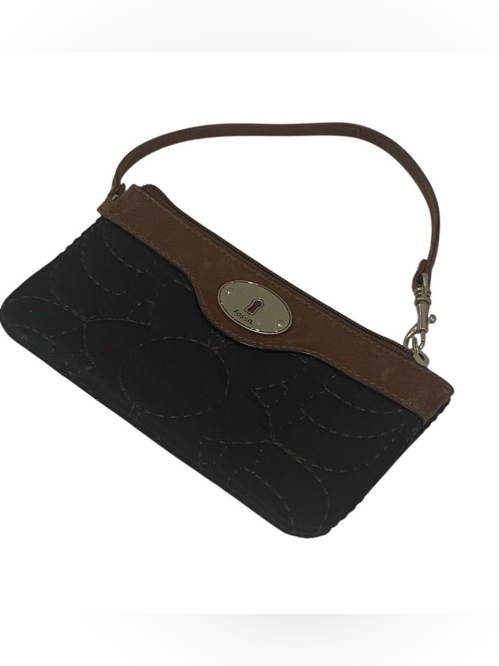 Fossil Leather Quilted Black Wristlet - EC